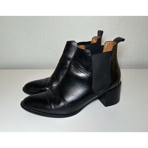 EVERLANE‎ The Heel Boot Black Leather Ankle Slip On Booties Block Heel Women's 7